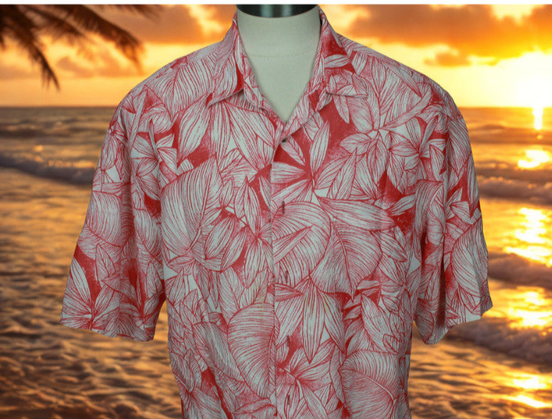 BAMBOO CAY Resort Men’s Hawaiian Camp Shirt Modal Poly Red White Floral 2XL