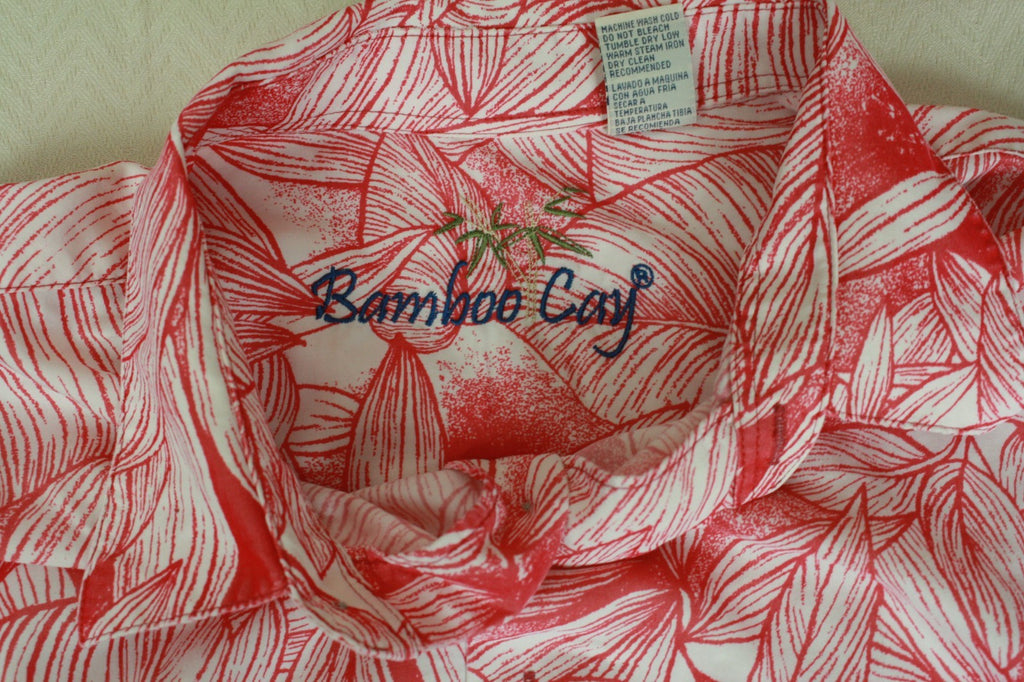 BAMBOO CAY Resort Men’s Hawaiian Camp Shirt Modal Poly Red White Floral 2XL