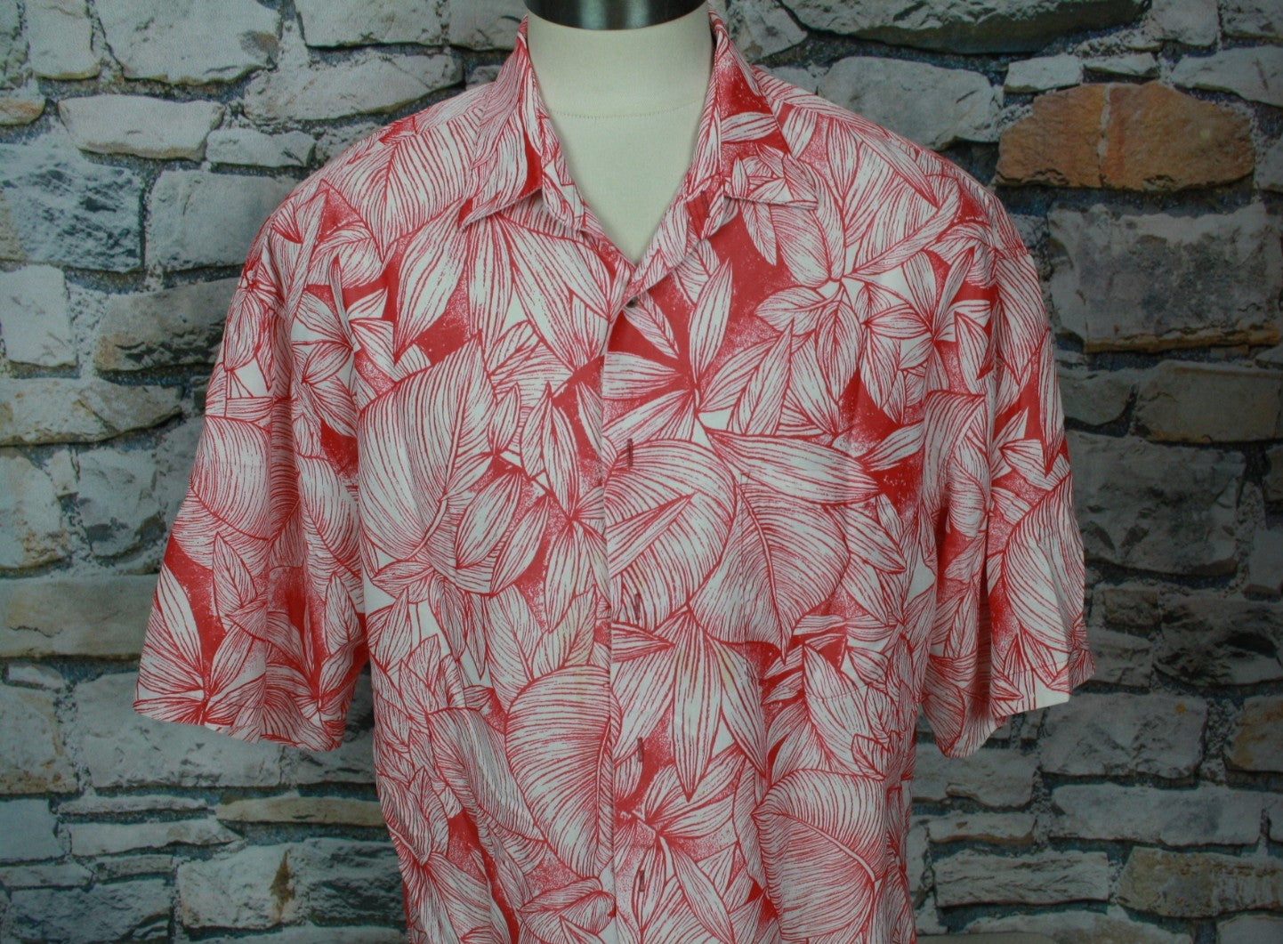 BAMBOO CAY Resort Men’s Hawaiian Camp Shirt Modal Poly Red White Floral 2XL