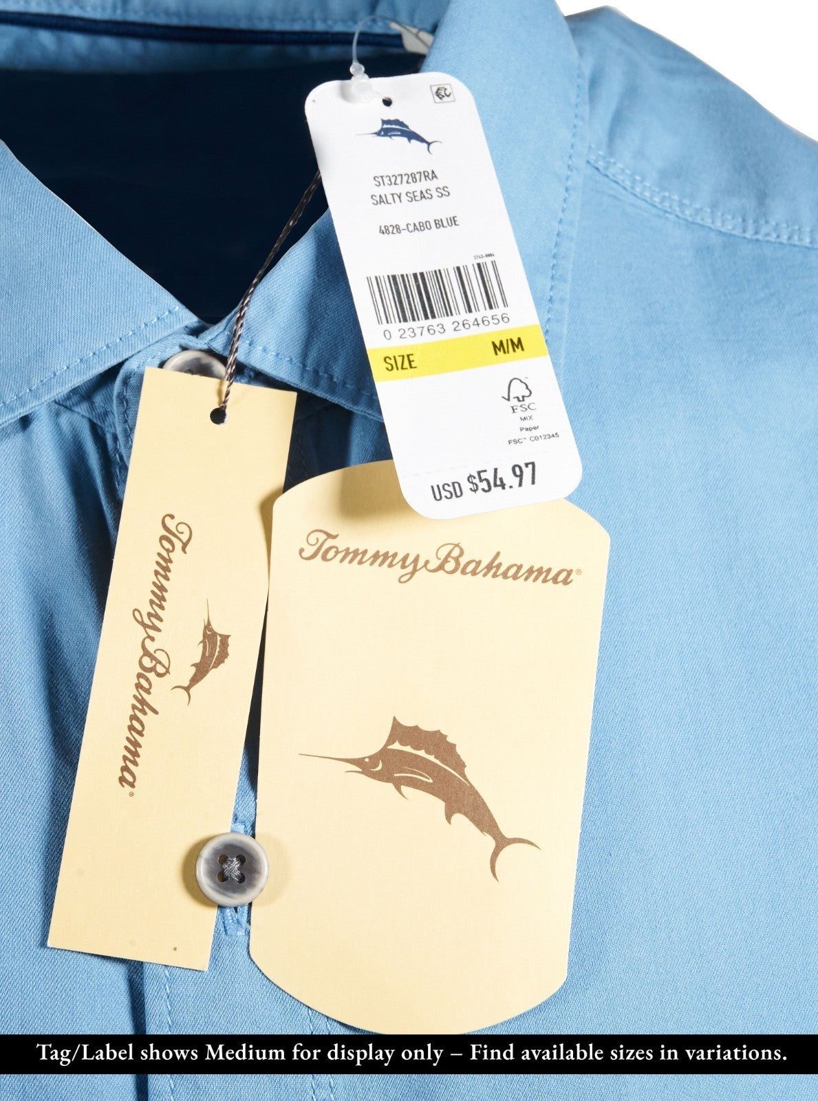Tommy Bahama Men's Shirt Salty Seas Marlin Logo Specially Treated Pocket S/S