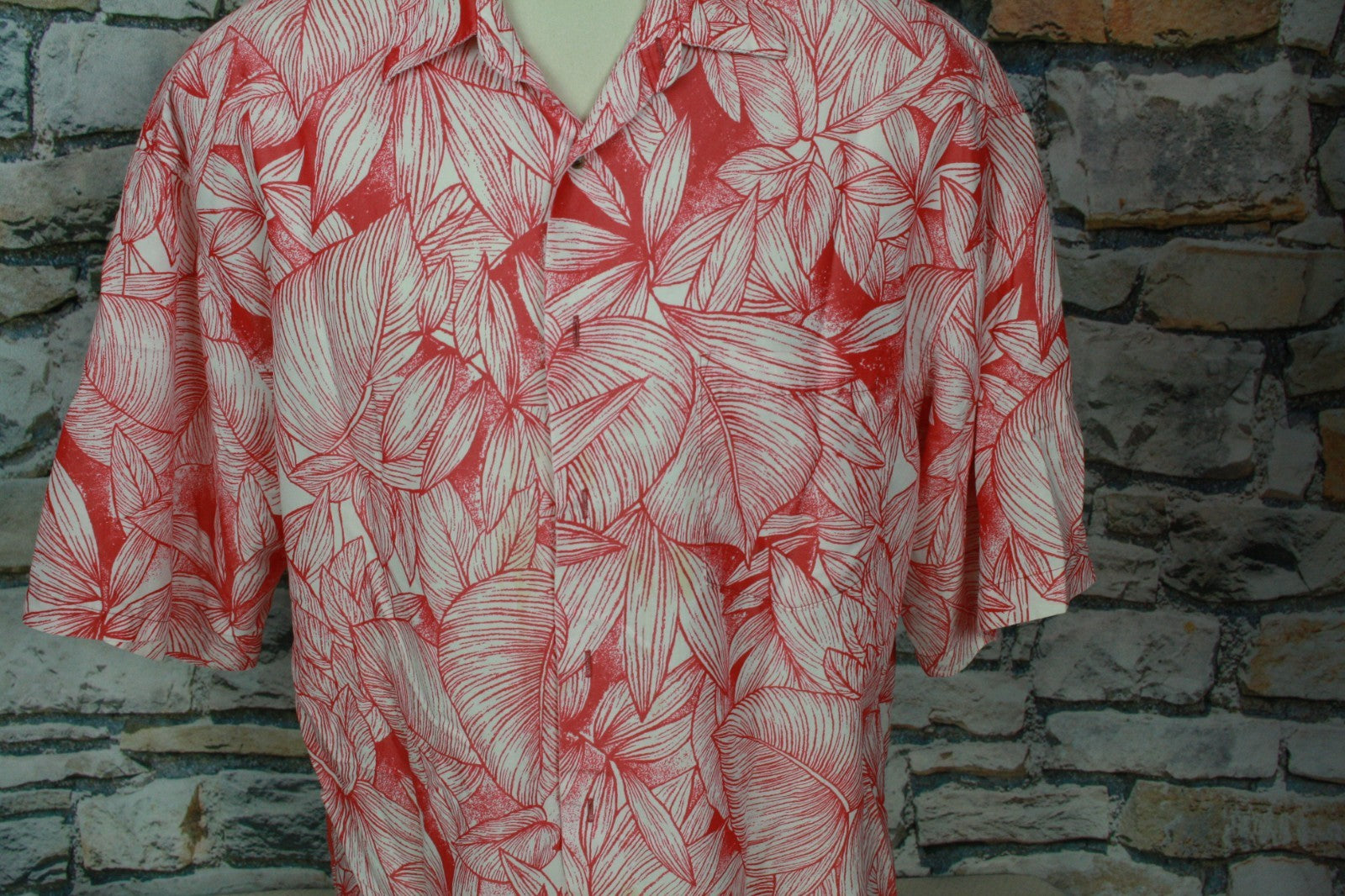 BAMBOO CAY Resort Men’s Hawaiian Camp Shirt Modal Poly Red White Floral 2XL